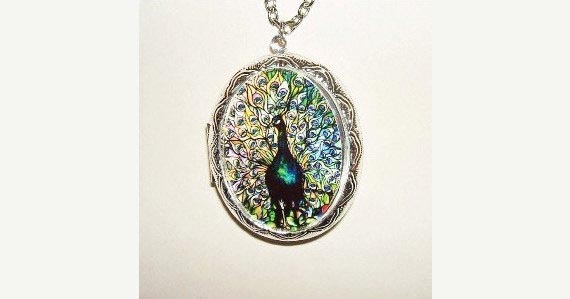 STAINED GLASS PEACOCK Necklace Locket