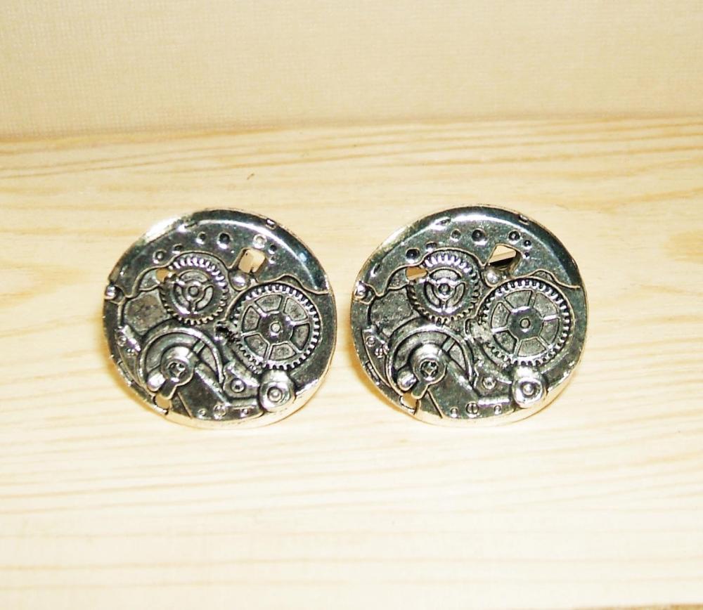 STEAMPUNK GEARS Cuff Links Unisex Men CUFFLINKS Mechanical Gears Silver Plated