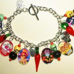 Sugar Skull Day Of The Dead Charm Bracelet Altered Art