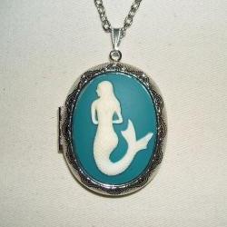 MERMAID CAMEO Necklace Locket Pendant Altered Art Photo Holder sEA sIREN