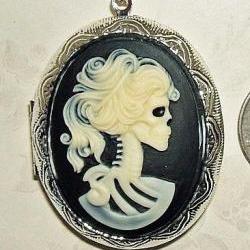 SKELETON Skull Lady CAMEO Pendant LOCKET Necklace