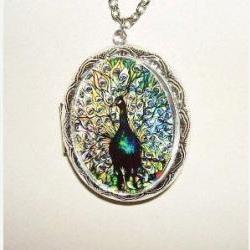 STAINED GLASS PEACOCK Necklace Locket