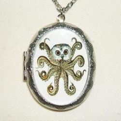 OCTOPUS OWL Necklace Locket OWLCTOPUS Pendant Steampunk Inspired Jewelry